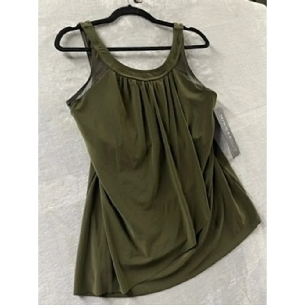 NWT Miraclesuit Ursula Tankini Top Nori Draped Scoop Neck Swimwear 14 $128